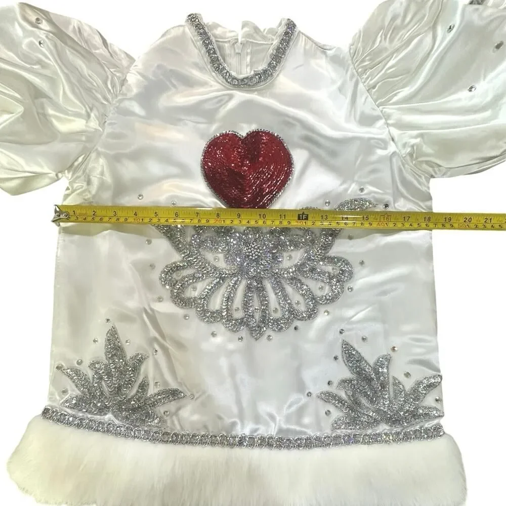 VTG Handmade Cupid Fairy Embellished Rhinestone Fur Top w/Wings Costume Girls XL
